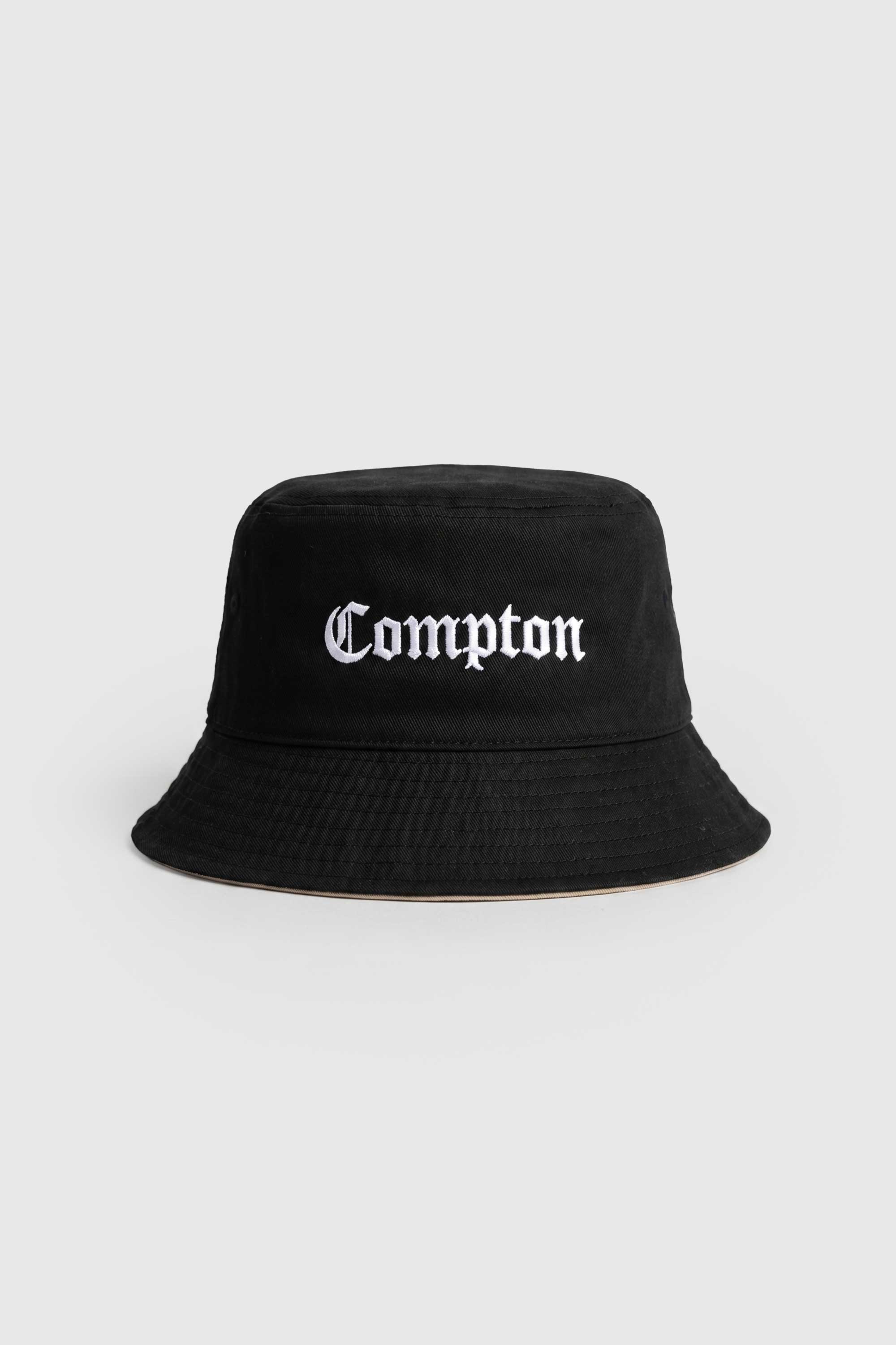 Bucket Hat Compton Dupla Face Streetwear Preto e Caqui