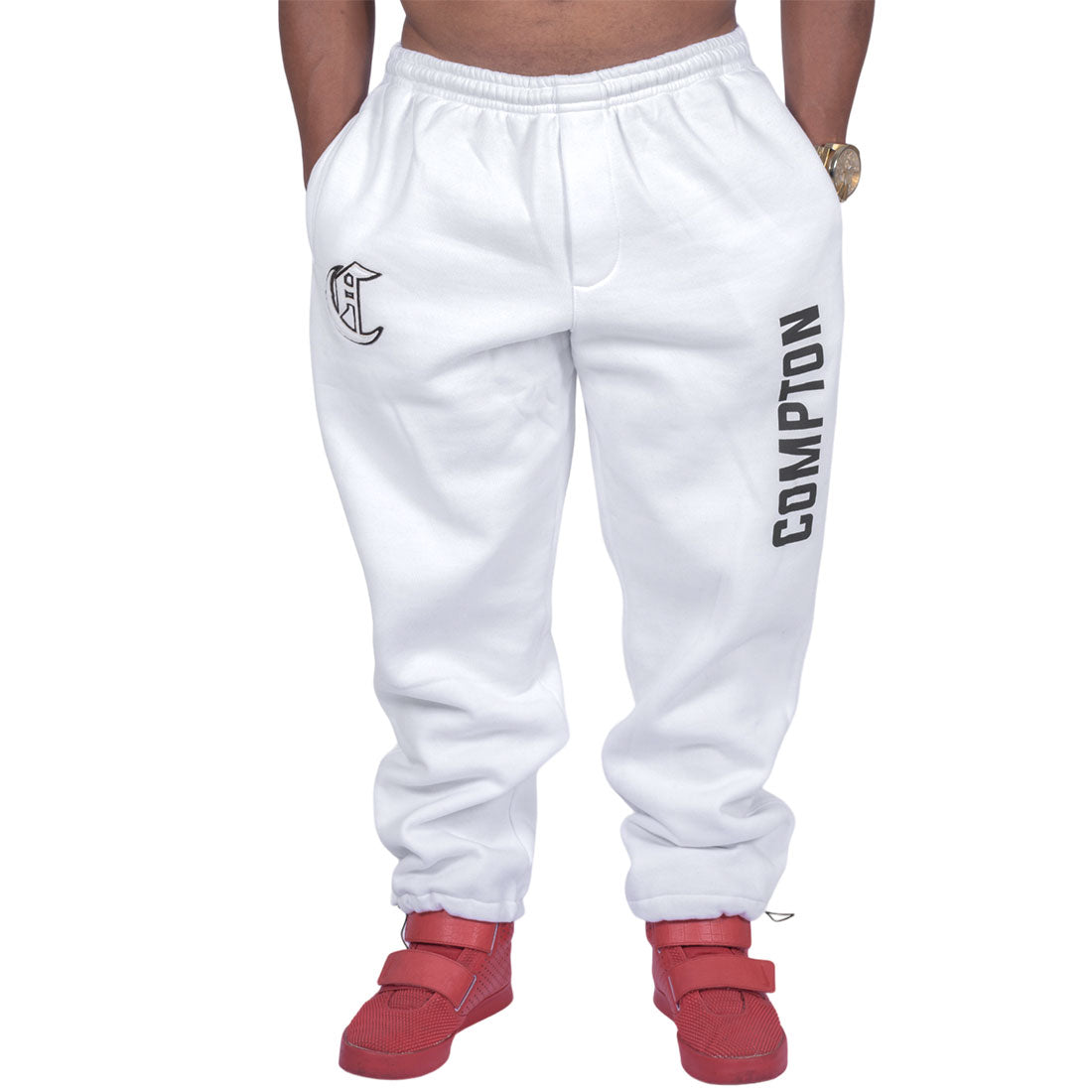 Calça Compton Moletom Script Branca