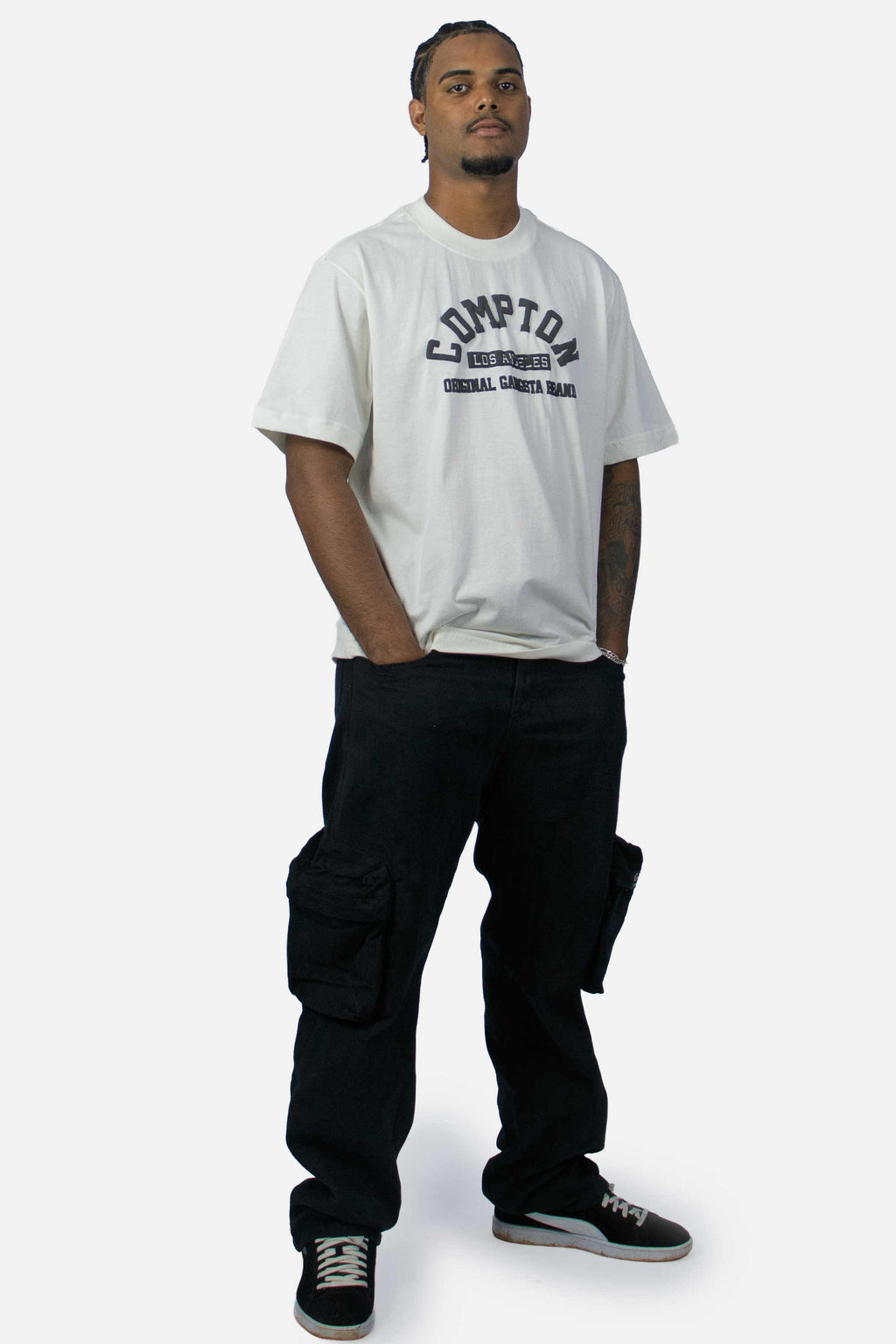 Calça Cargo Compton Bolso Sacola Preta