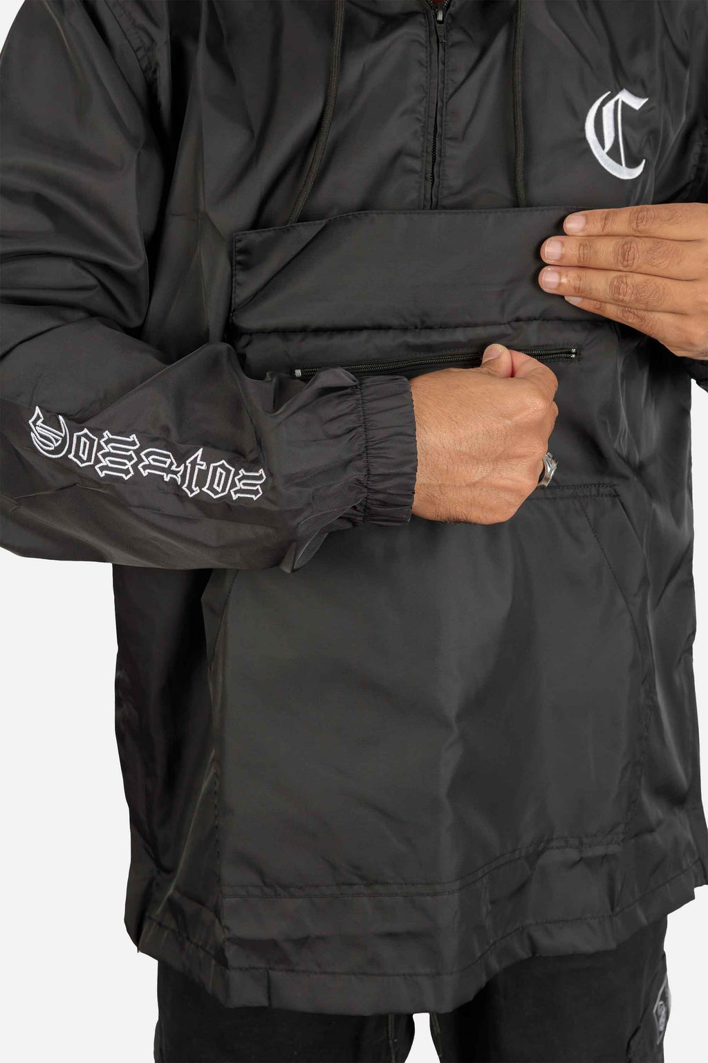 Jaqueta Compton Corta Vento Anorak Bordada Preta