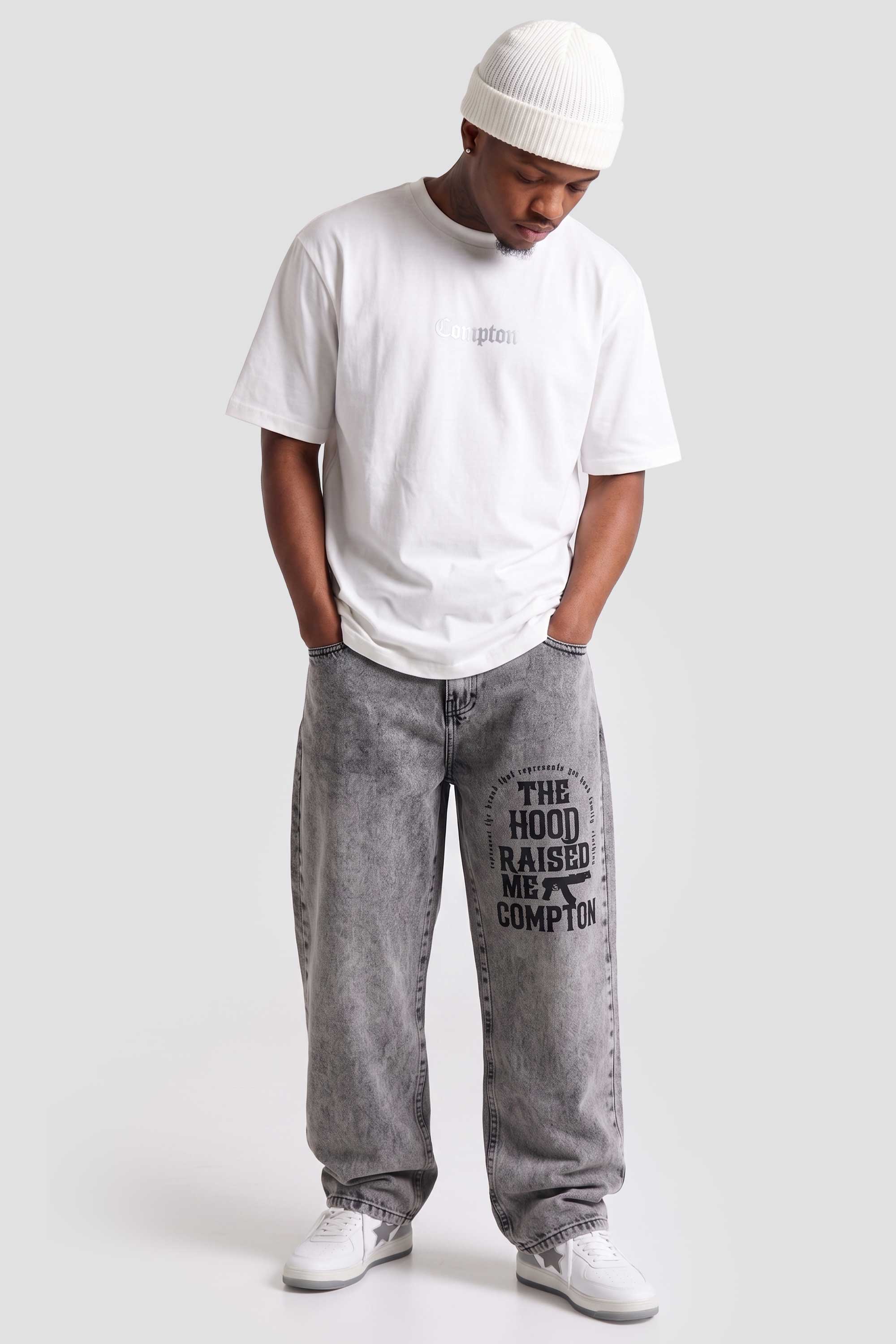 Calça Jeans Compton Hood Raised Me Marmorizada