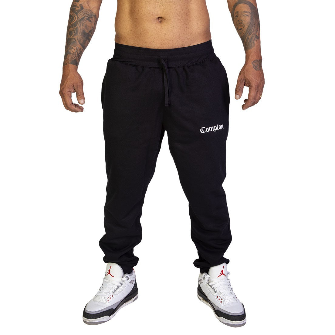 Calça Compton Moletom Logo Bordado Jogger Preto