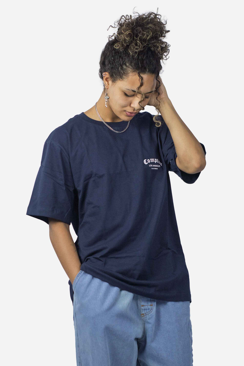 Camiseta Compton Oversized Los Angeles Flag Azul Marinho