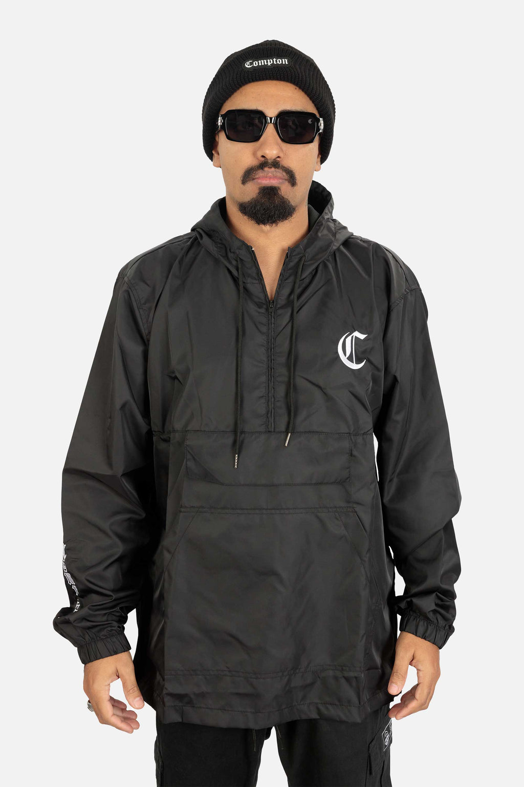 Jaqueta Compton Corta Vento Anorak Bordada Preta