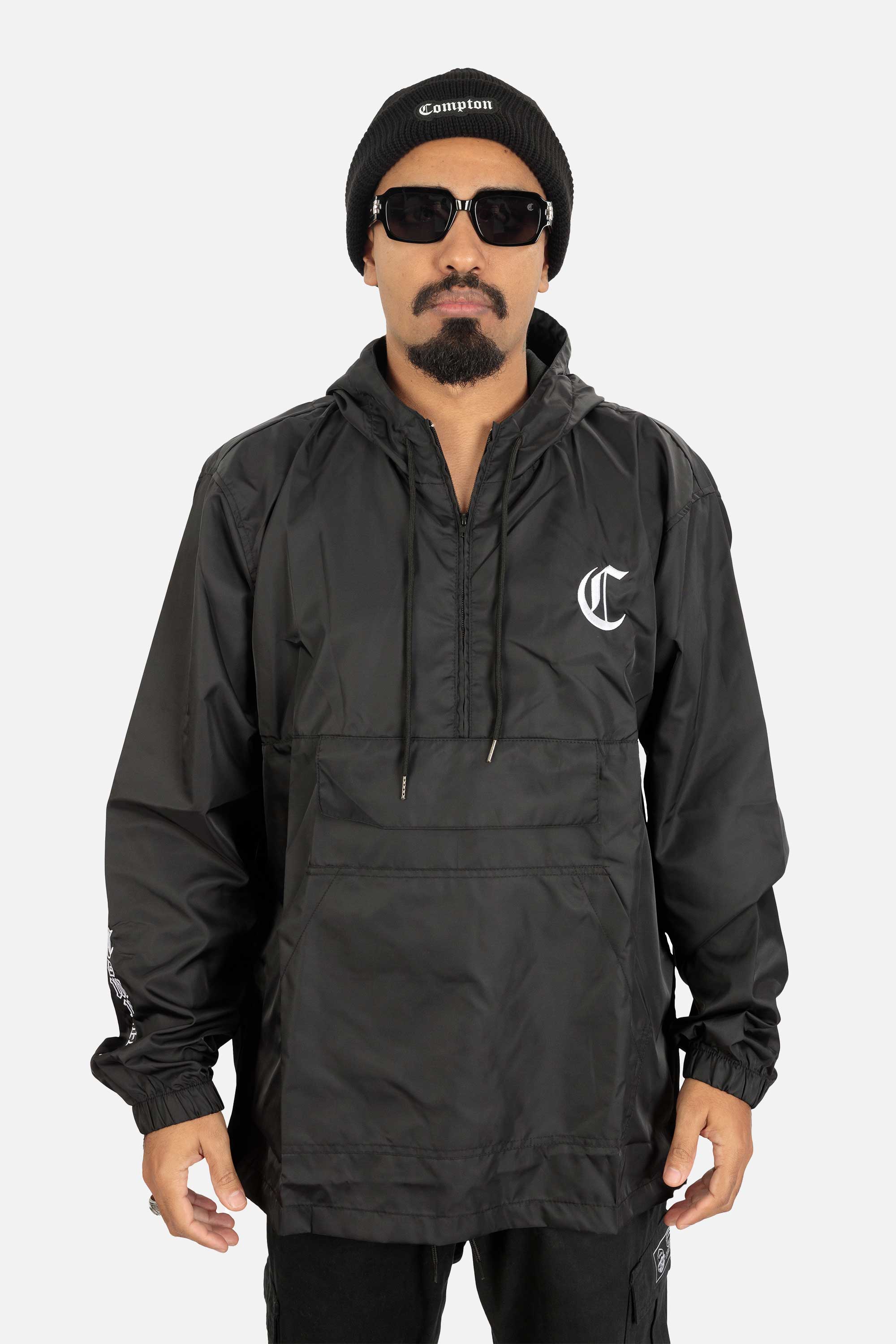 Jaqueta Compton Corta Vento Anorak Bordada Preta