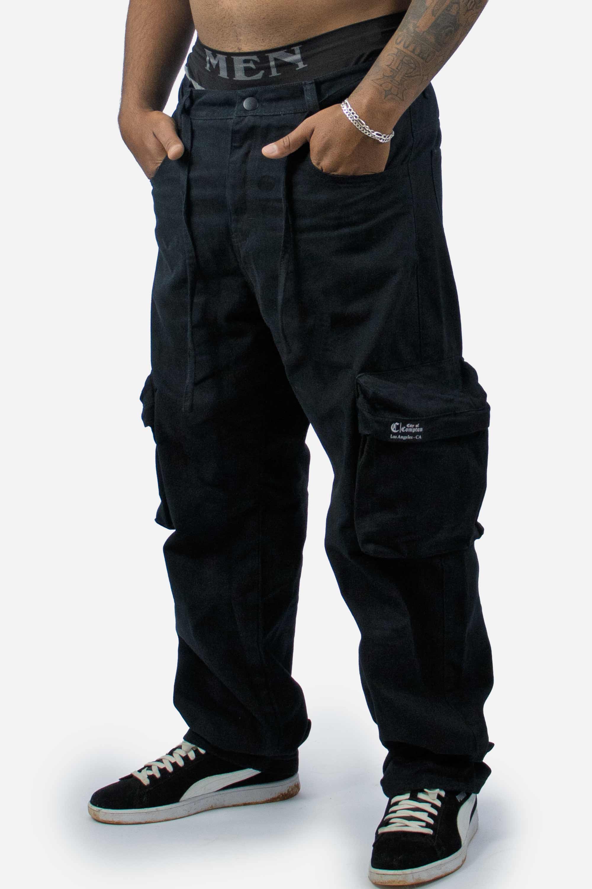 Calça Cargo Compton Bolso Sacola Preta