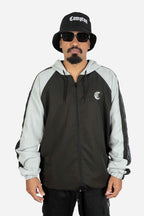 Jaqueta Compton Corta Vento Raglan Preto e Cinza