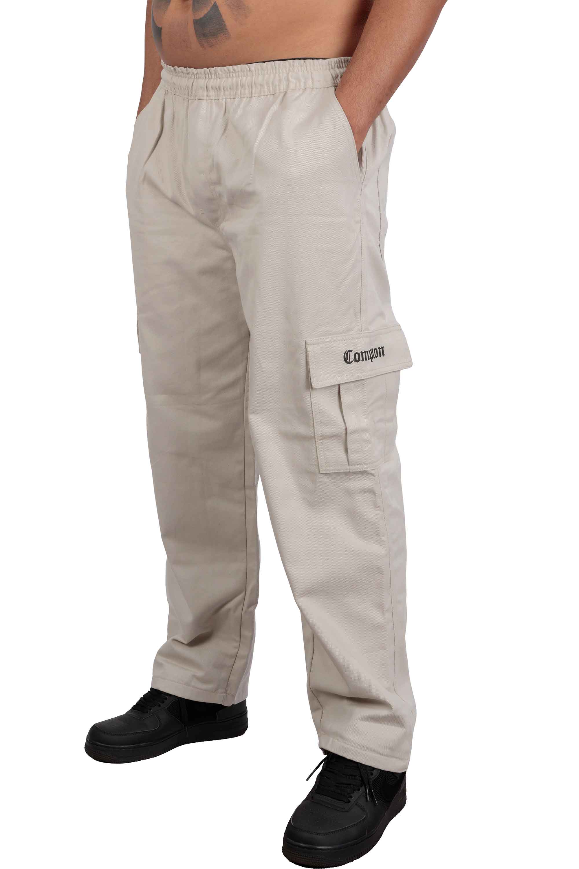 Calça Cargo Compton Sarja Pesada Reta Bege