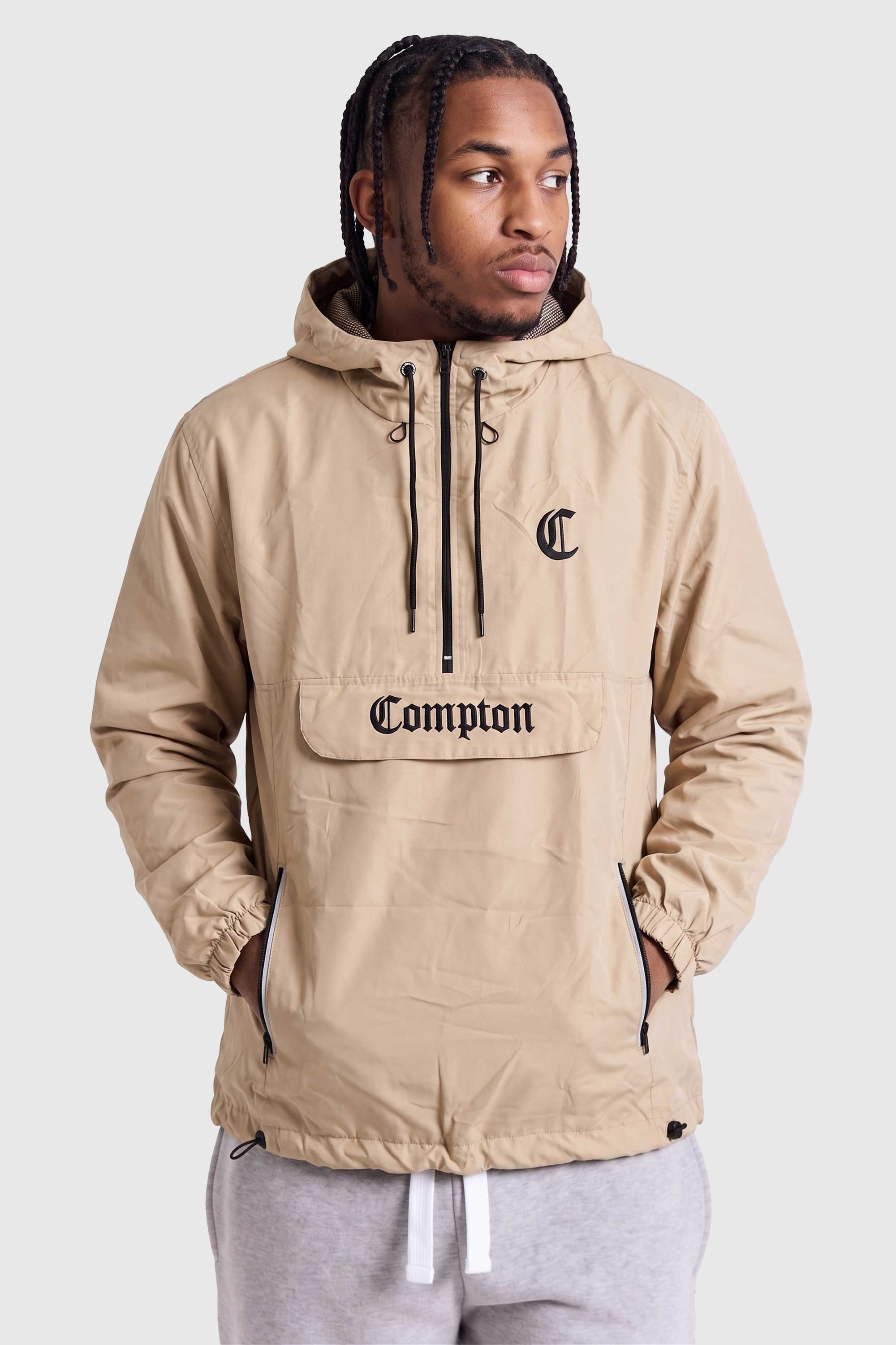 Jaqueta Compton Corta Vento Anorak Vira Bolsa Bege