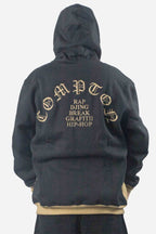 Moletom Compton Canguru Bicolor Bordado Preto E Caqui