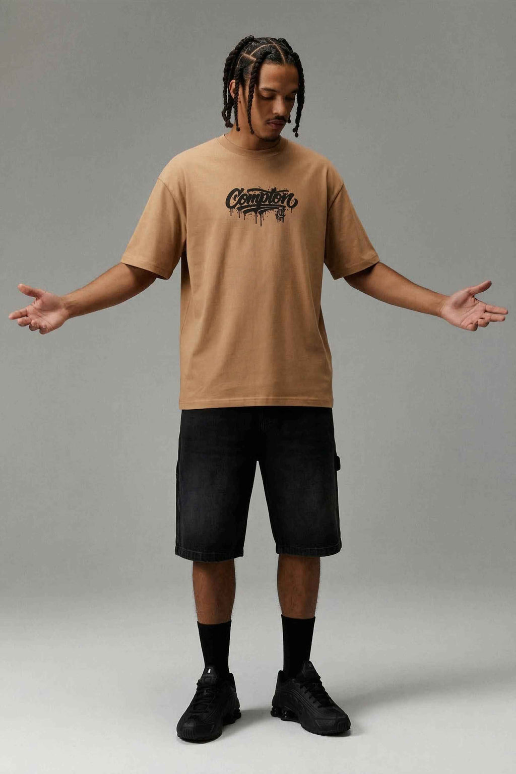 Camiseta Compton Oversized Drained Caqui