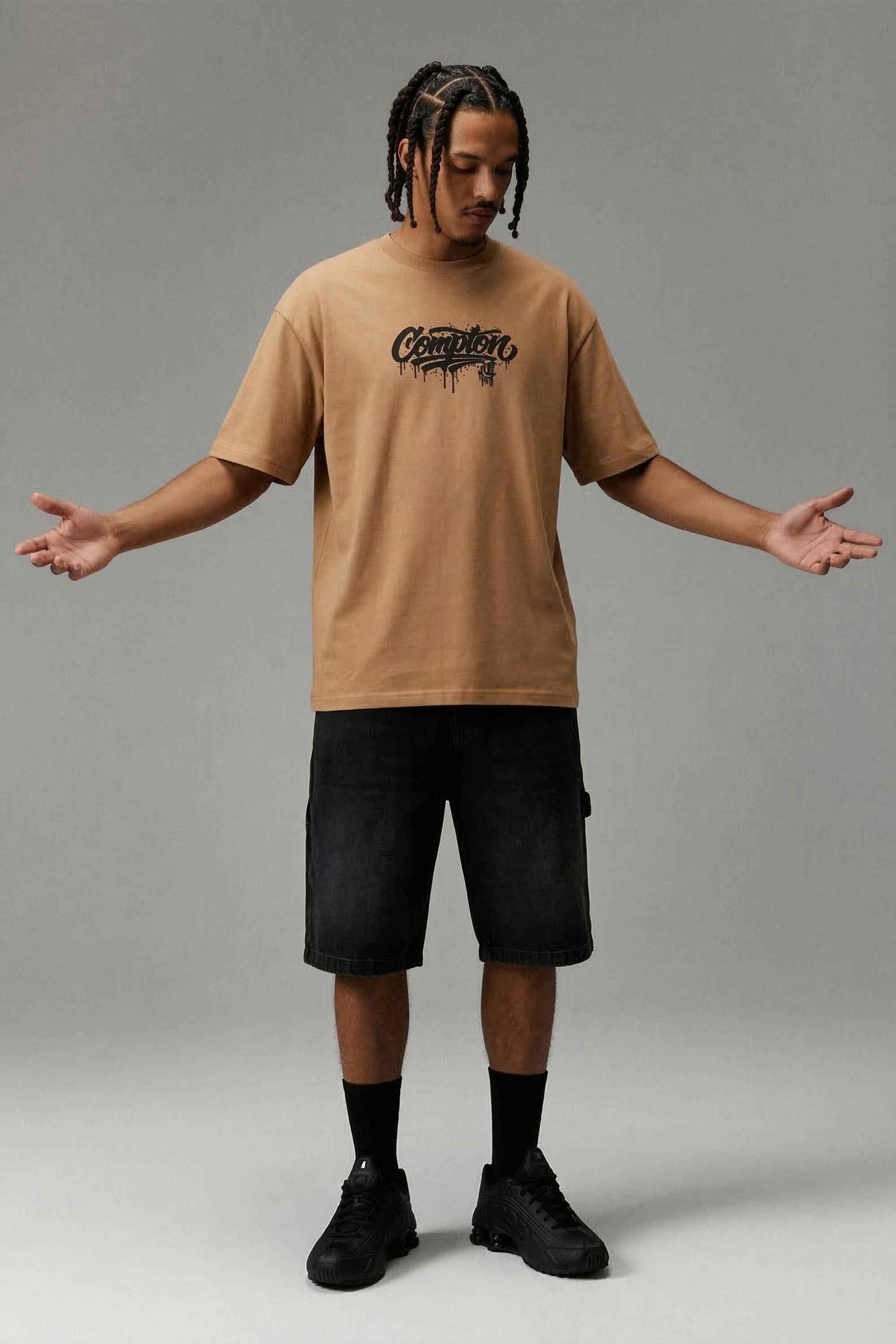 Camiseta Compton Oversized Drained Caqui