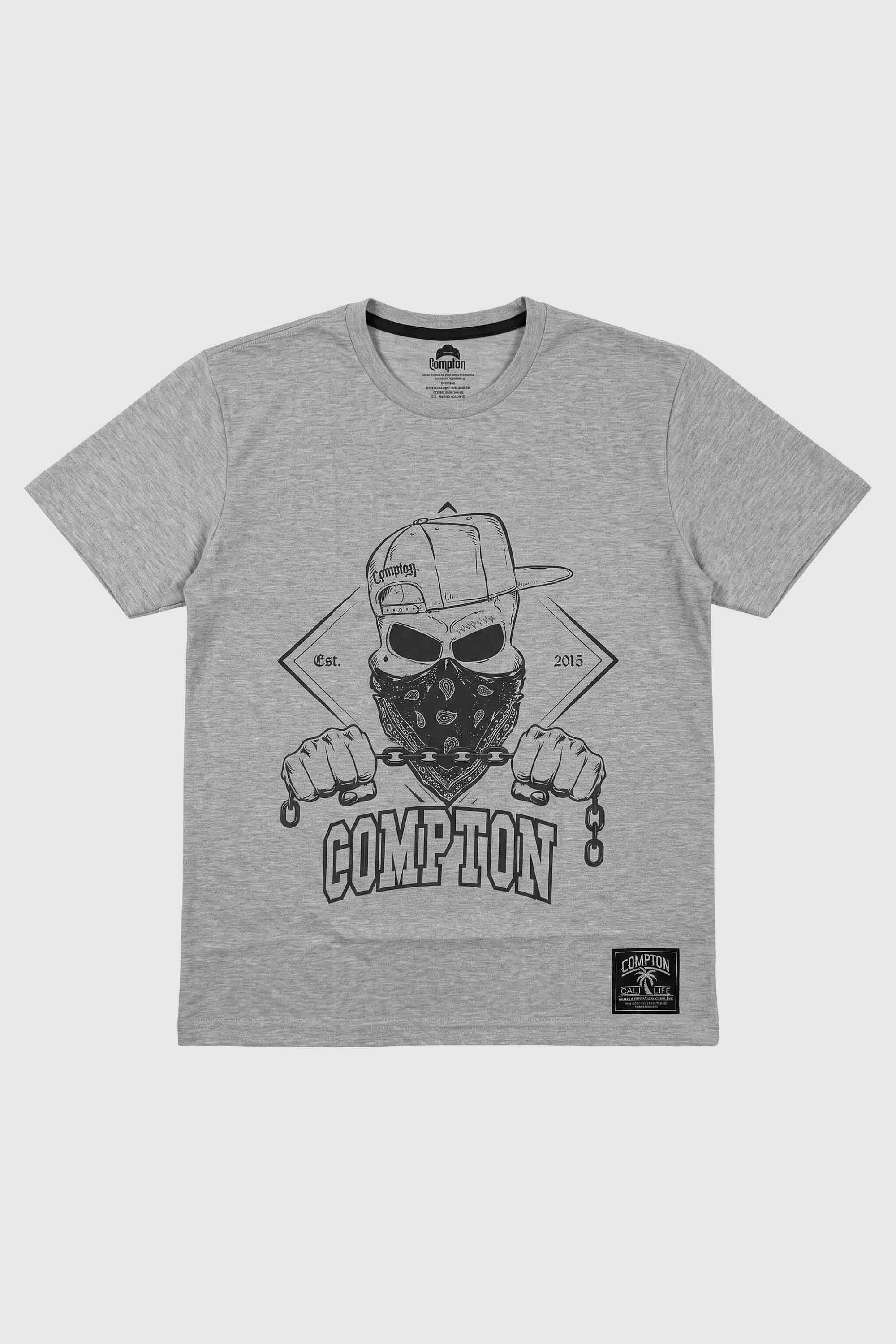 Camiseta Compton Manga Curta Skull Cinza