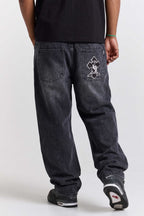 Calça Jeans Baggy Compton Script Cross Preta Estonada