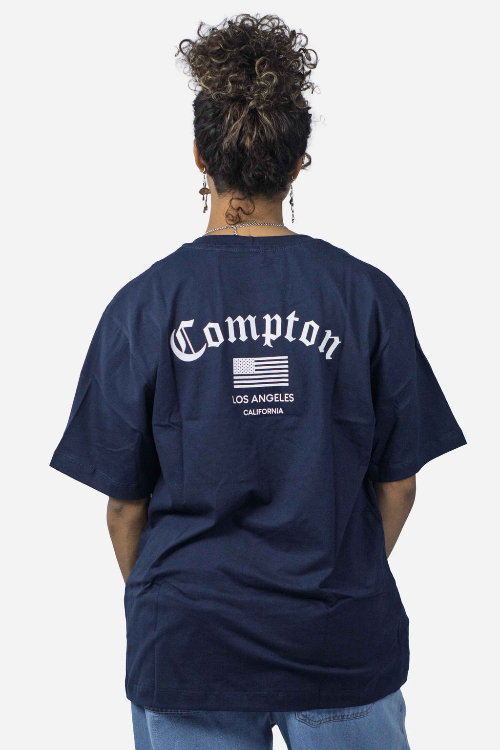 Camiseta Compton Oversized Los Angeles Flag Azul Marinho
