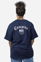 Camiseta Compton Oversized Los Angeles Flag Azul Marinho