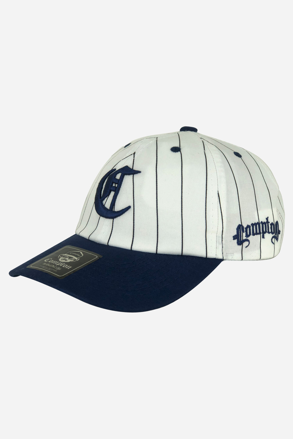 Boné Dad Hat Compton Baseball Pinstripe Azul Logo Bordado