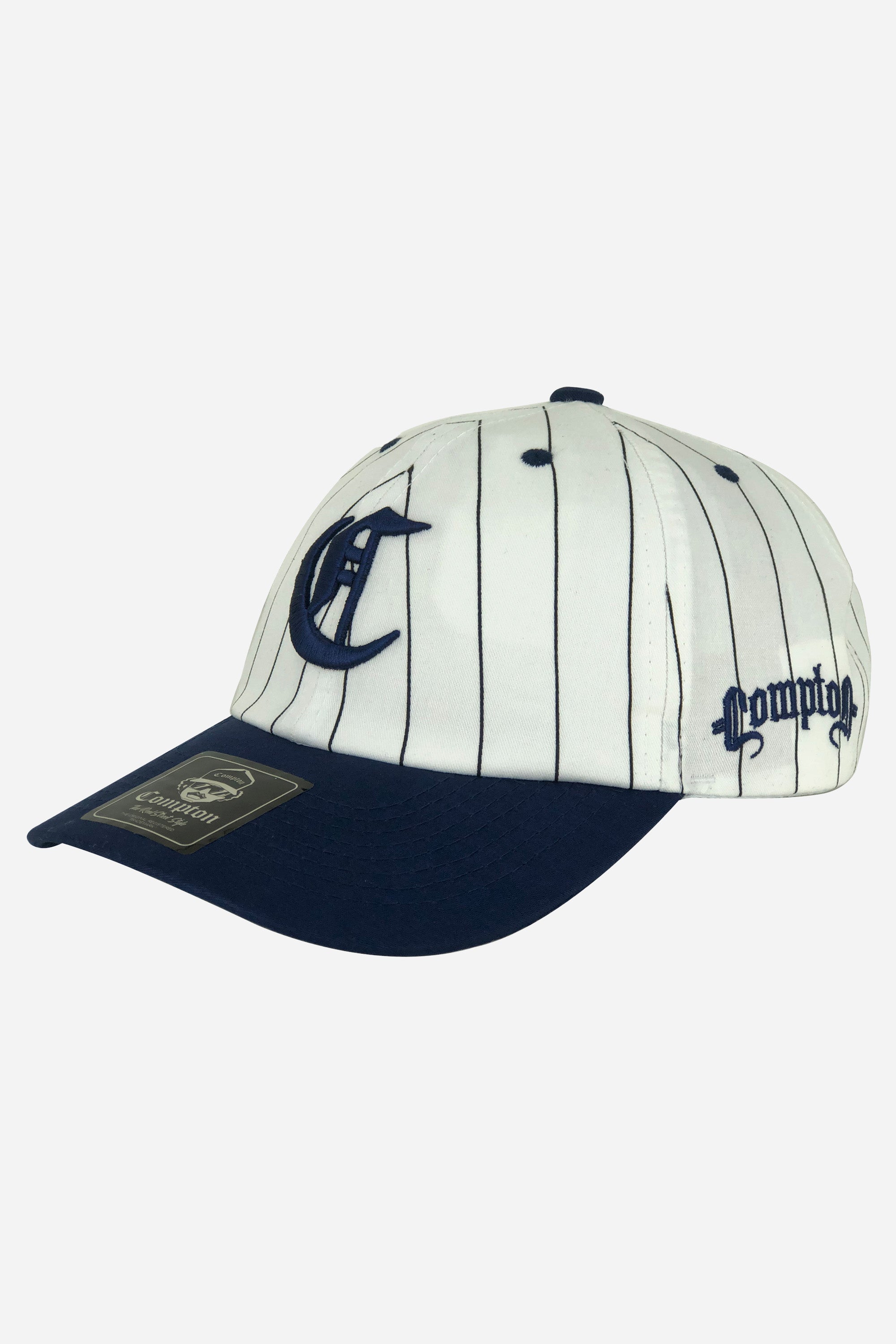 Boné Dad Hat Compton Baseball Pinstripe Azul Logo Bordado