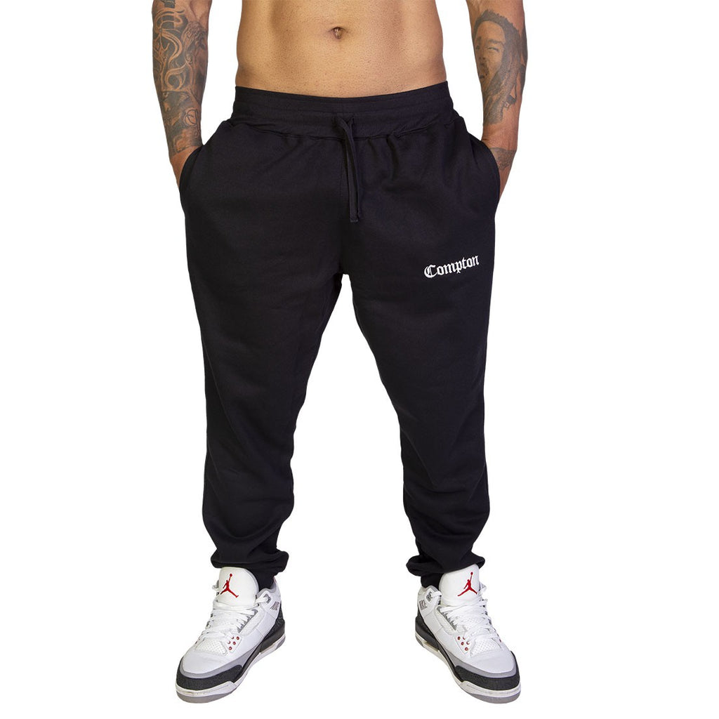 Calça Compton Moletom Logo Bordado Jogger Preto