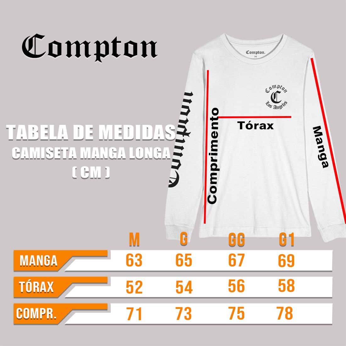 Camiseta Compton Manga Longa Logo Branca