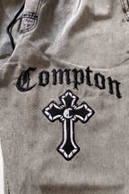 Calça Jeans Baggy Compton Thigh Cross Marmorizada