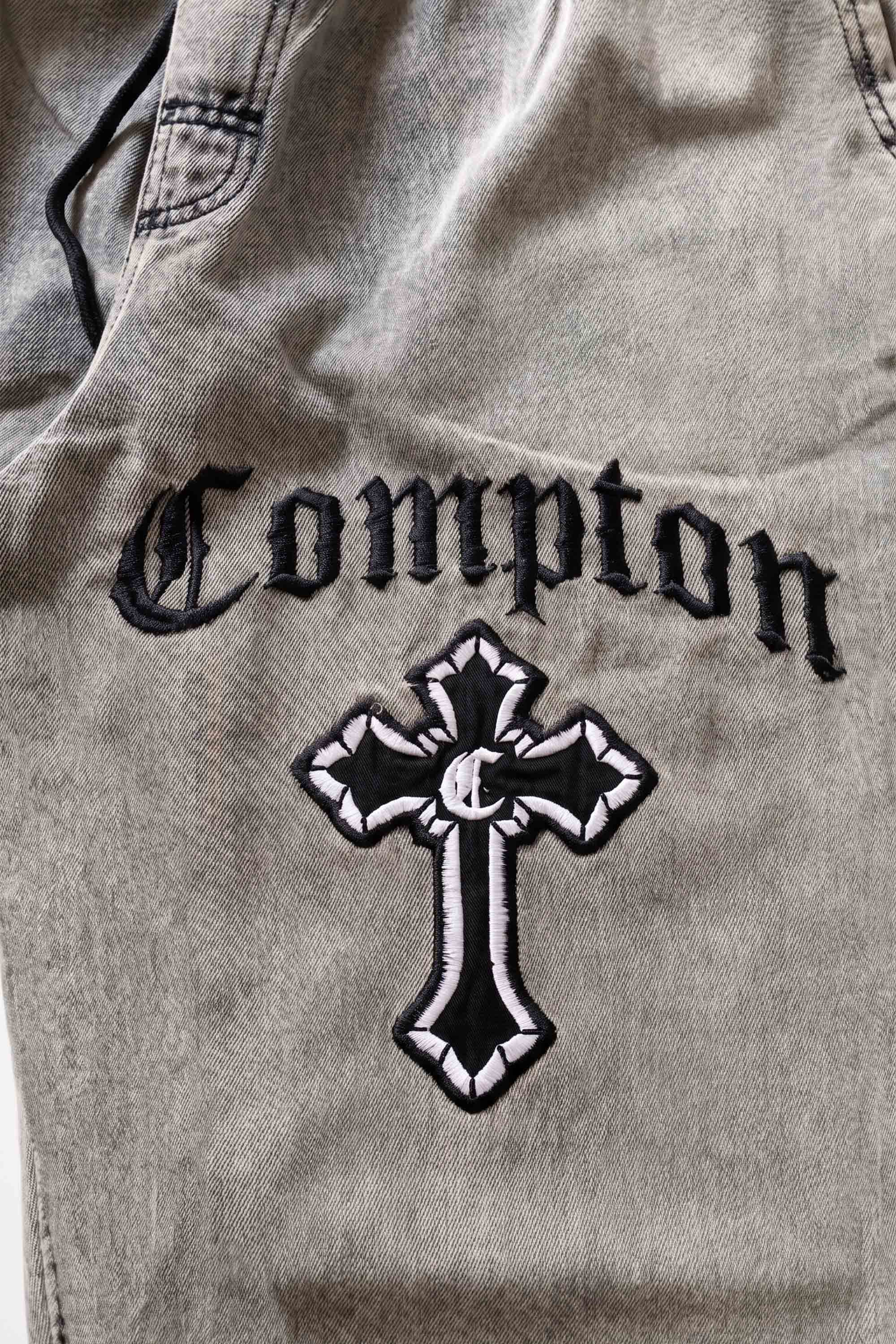 Calça Jeans Baggy Compton Thigh Cross Marmorizada