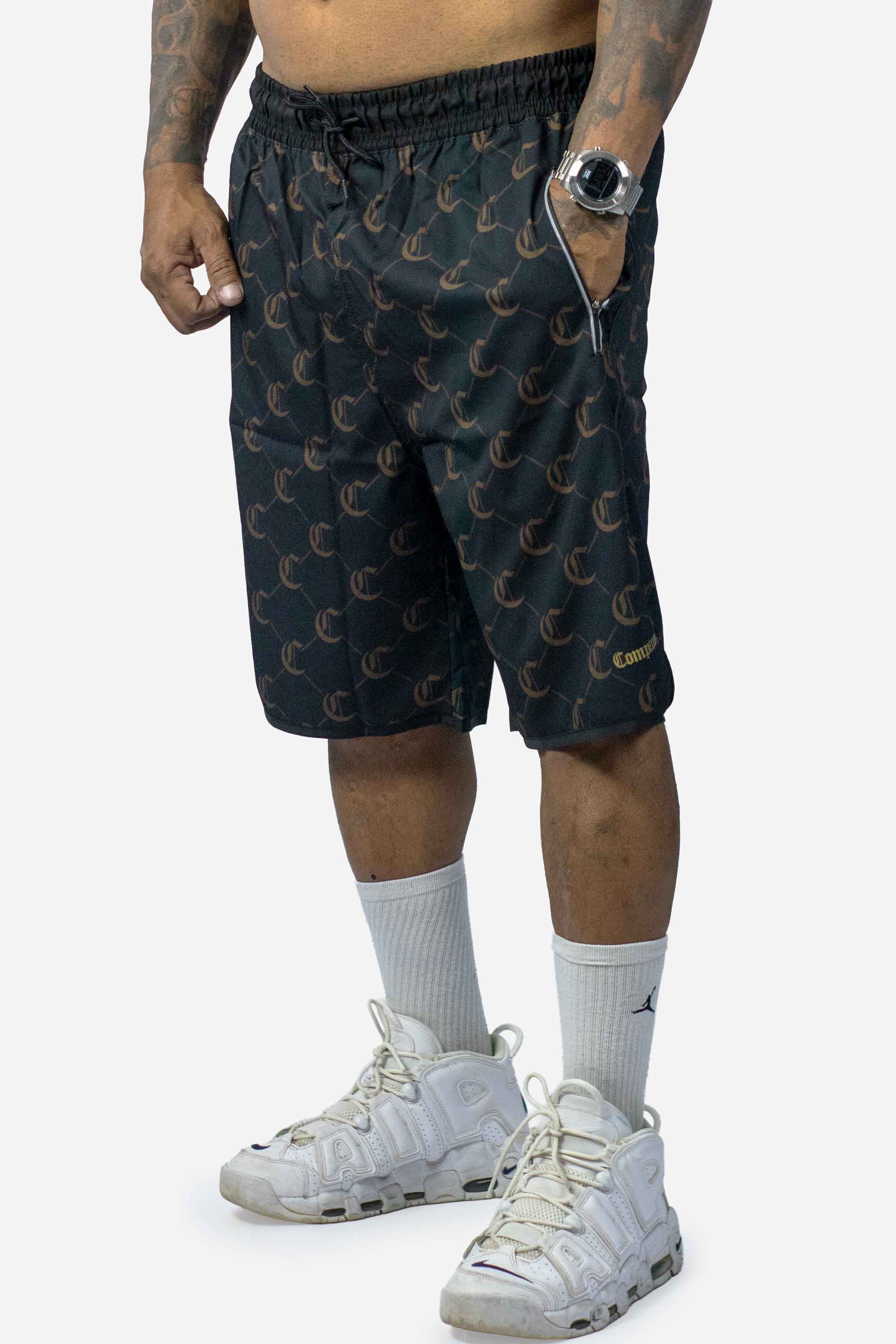 Bermuda Compton Tactel Full Print Logo Preta