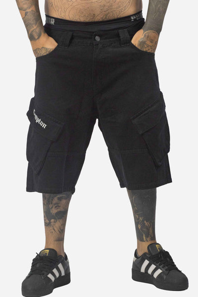 Bermuda Jeans Compton Bolso Bordado Inclinado Fole Preta