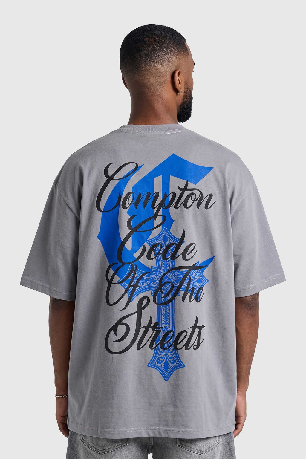 Camiseta Compton Oversized Code Of The Streets - Cinza