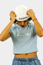 Cropped Compton Logo holográfico Azul Claro