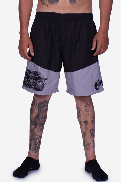 Bermuda Compton Tactel Gangsta Woodcut Preto/Cinza