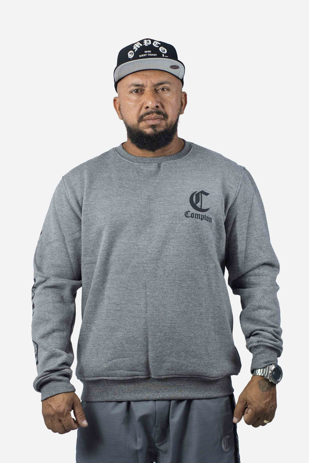 Moletom Compton Careca Logo Cinza