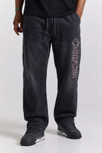 Calça Jeans Baggy Compton Script Cross Preta Estonada