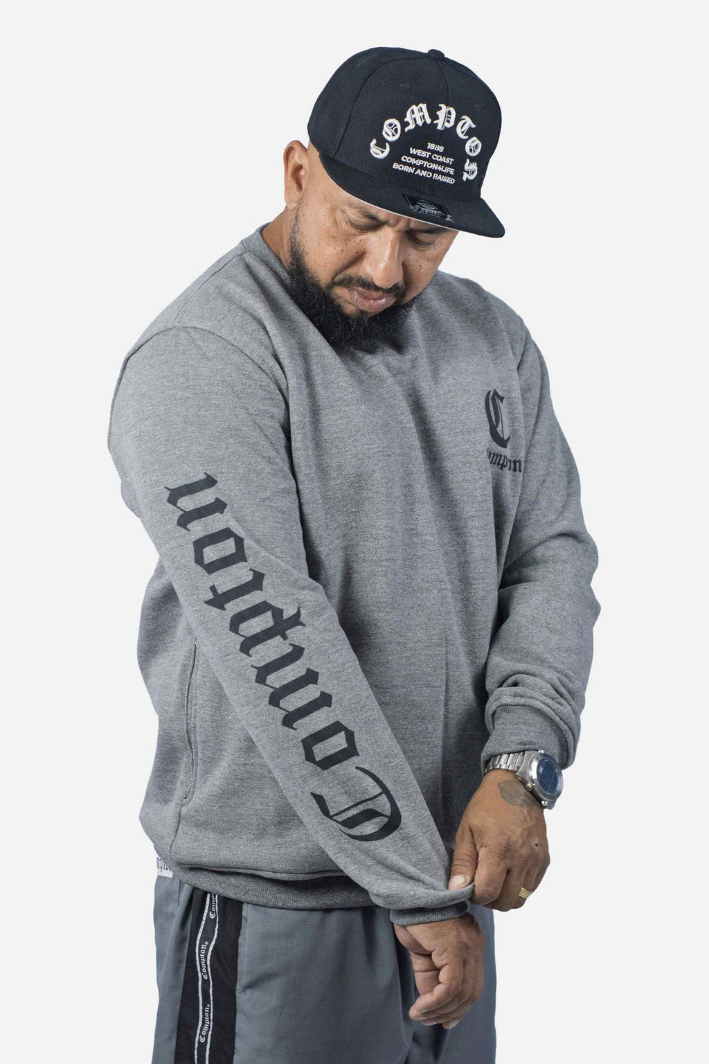 Moletom Compton Careca Logo Cinza