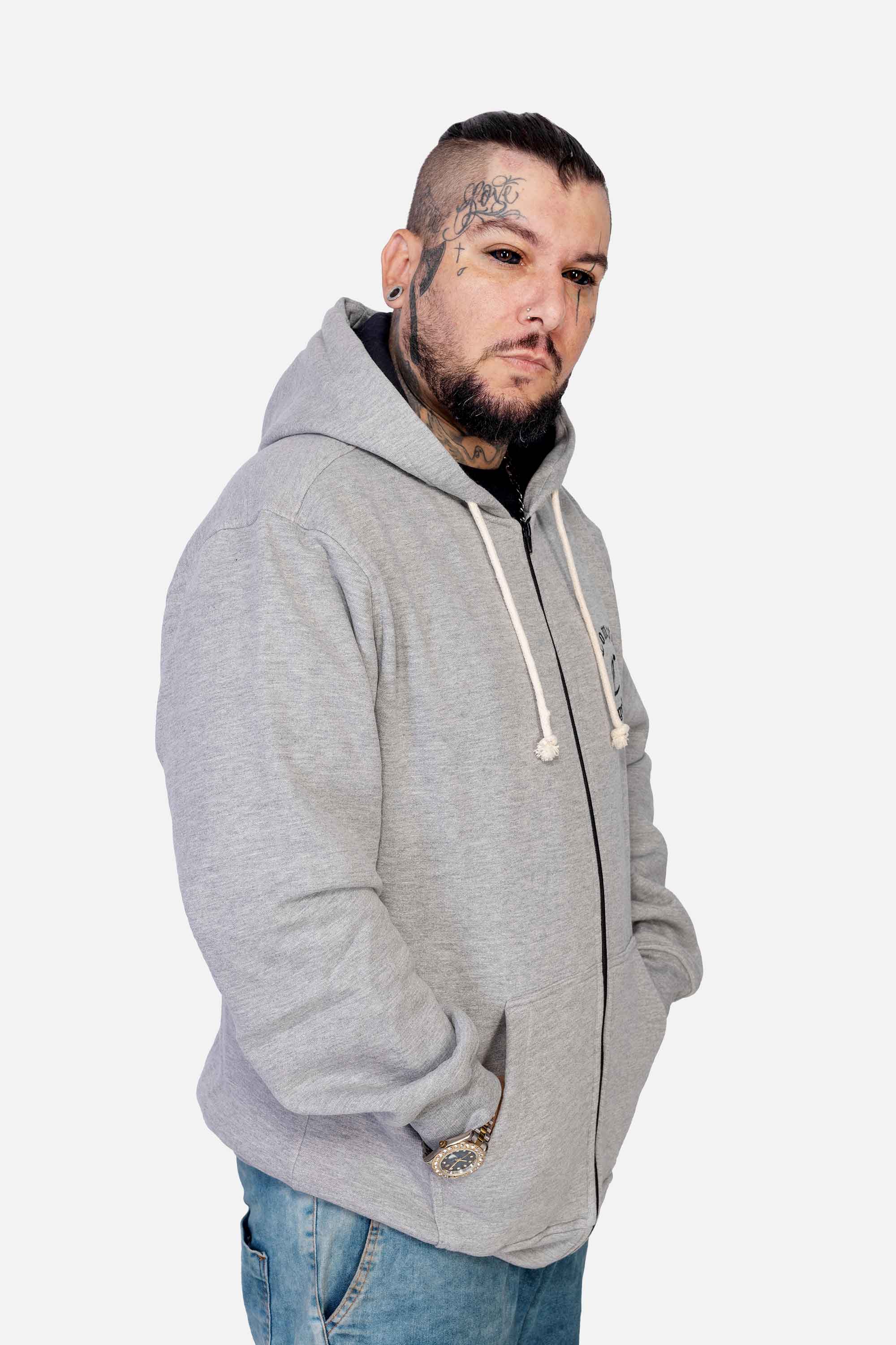 Moletom Compton Canguru Ziper Los Angeles Cinza