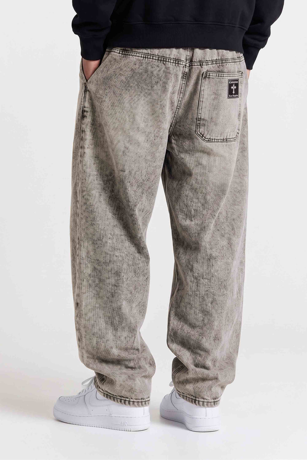 Calça Jeans Baggy Compton Thigh Cross Marmorizada