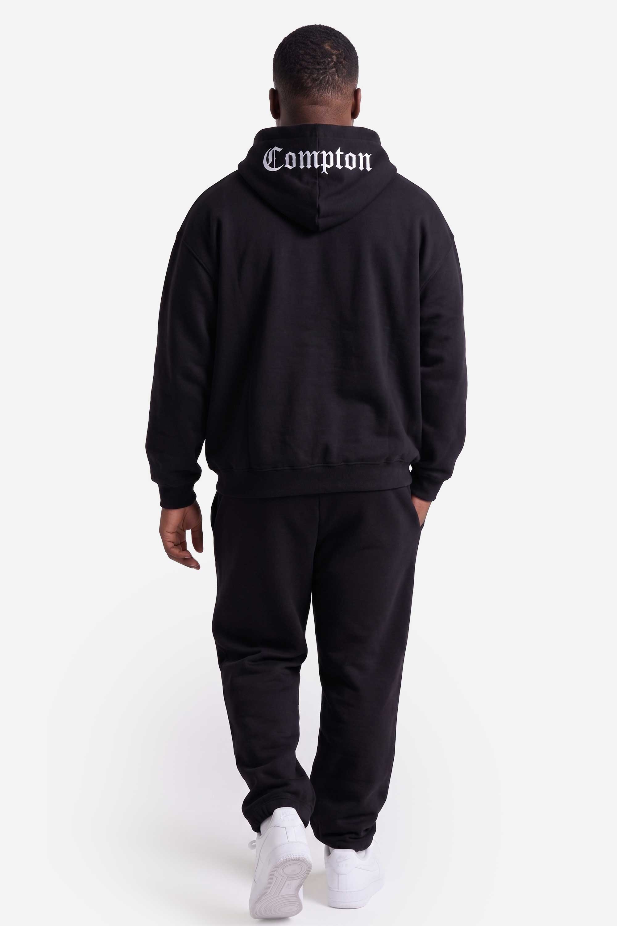 Moletom Compton Canguru Classico Bordado Capuz Preto