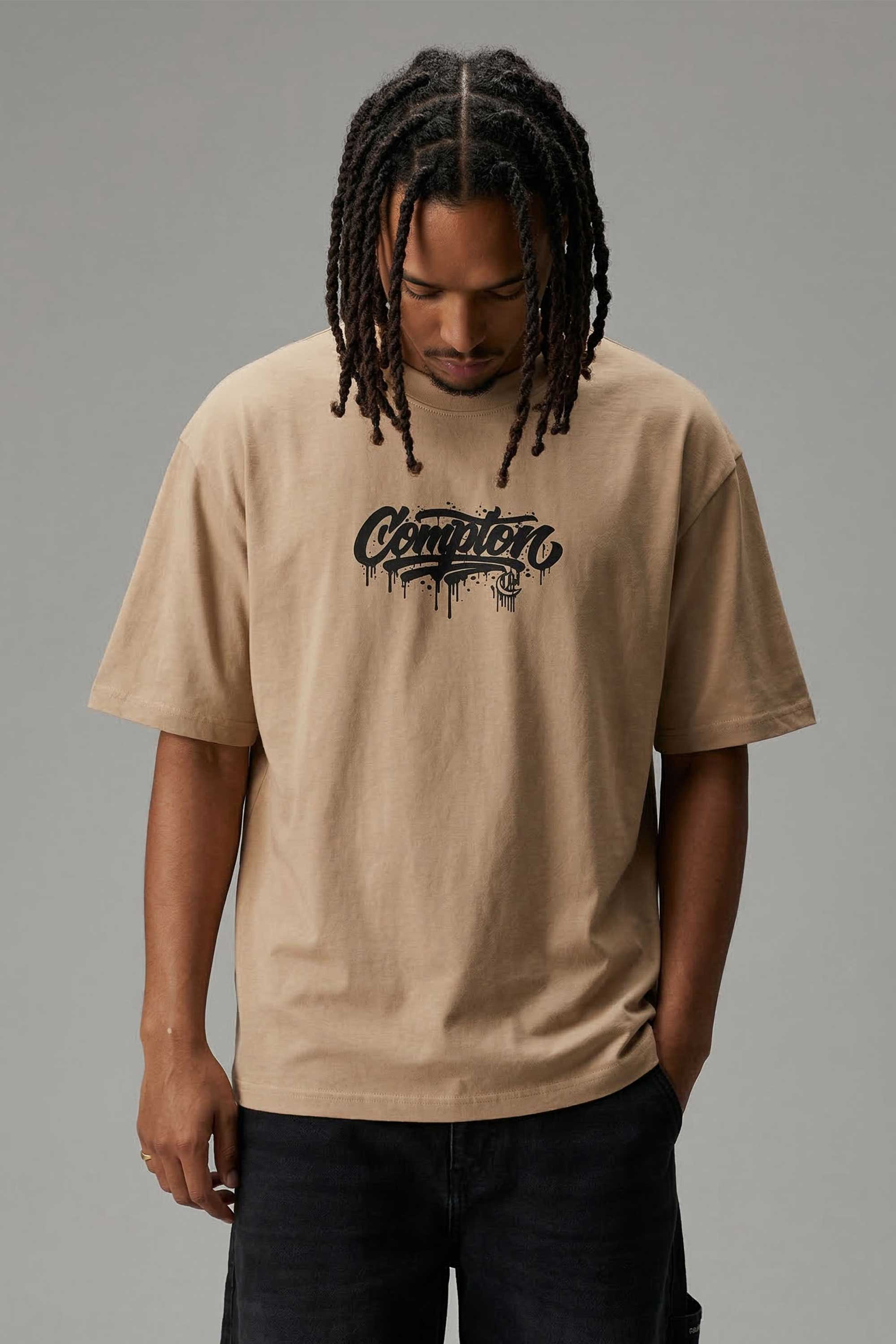 Camiseta Compton Oversized Drained Caqui