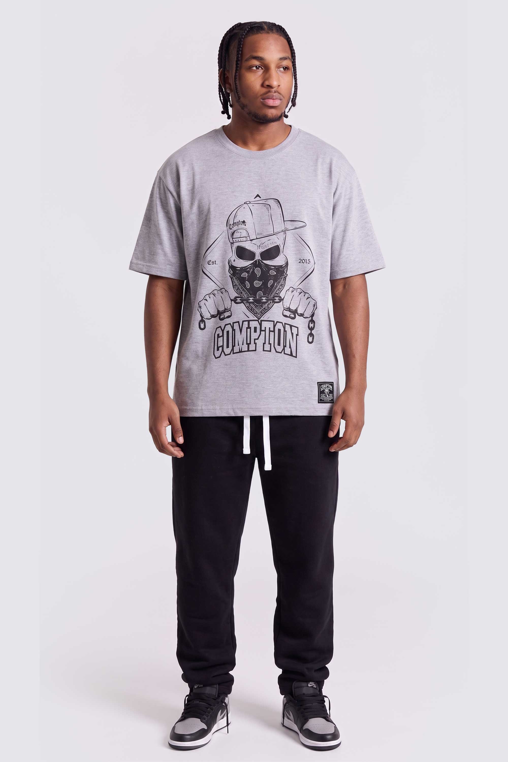 Camiseta Compton Manga Curta Skull Cinza