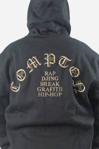 Moletom Compton Canguru Bicolor Bordado Preto E Caqui