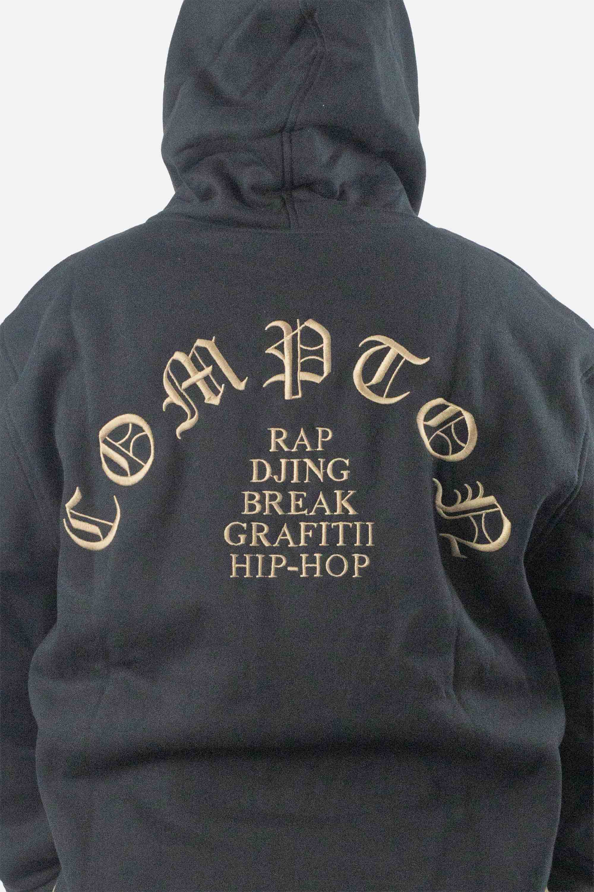 Moletom Compton Canguru Bicolor Bordado Preto E Caqui