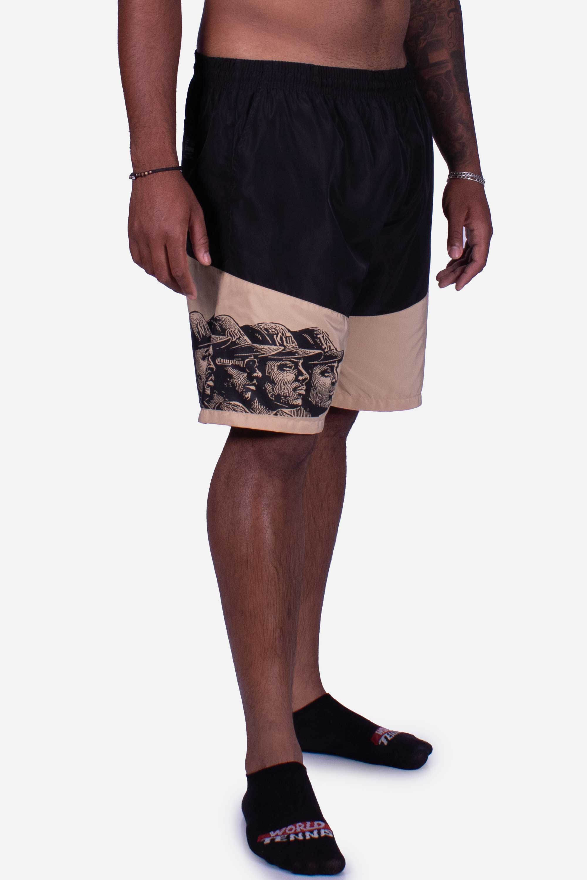 Bermuda Compton Tactel Gangsta Woodcut Preto/Caqui