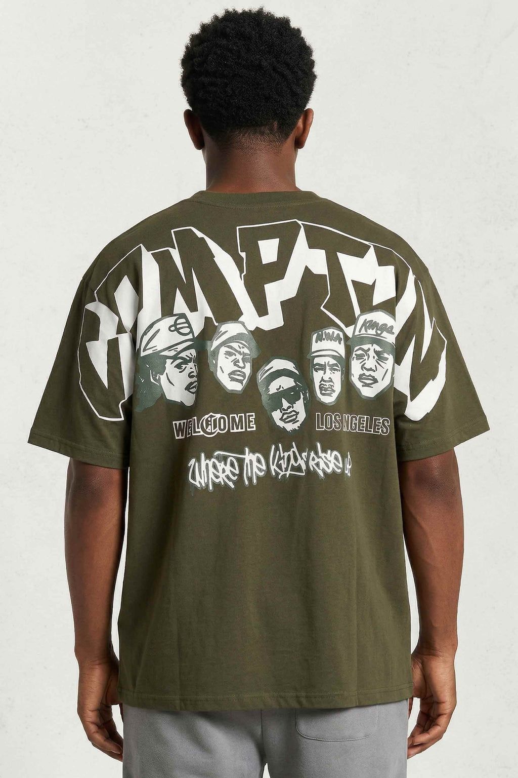 Camiseta Compton Oversized N.W.A. Faces - Verde Militar
