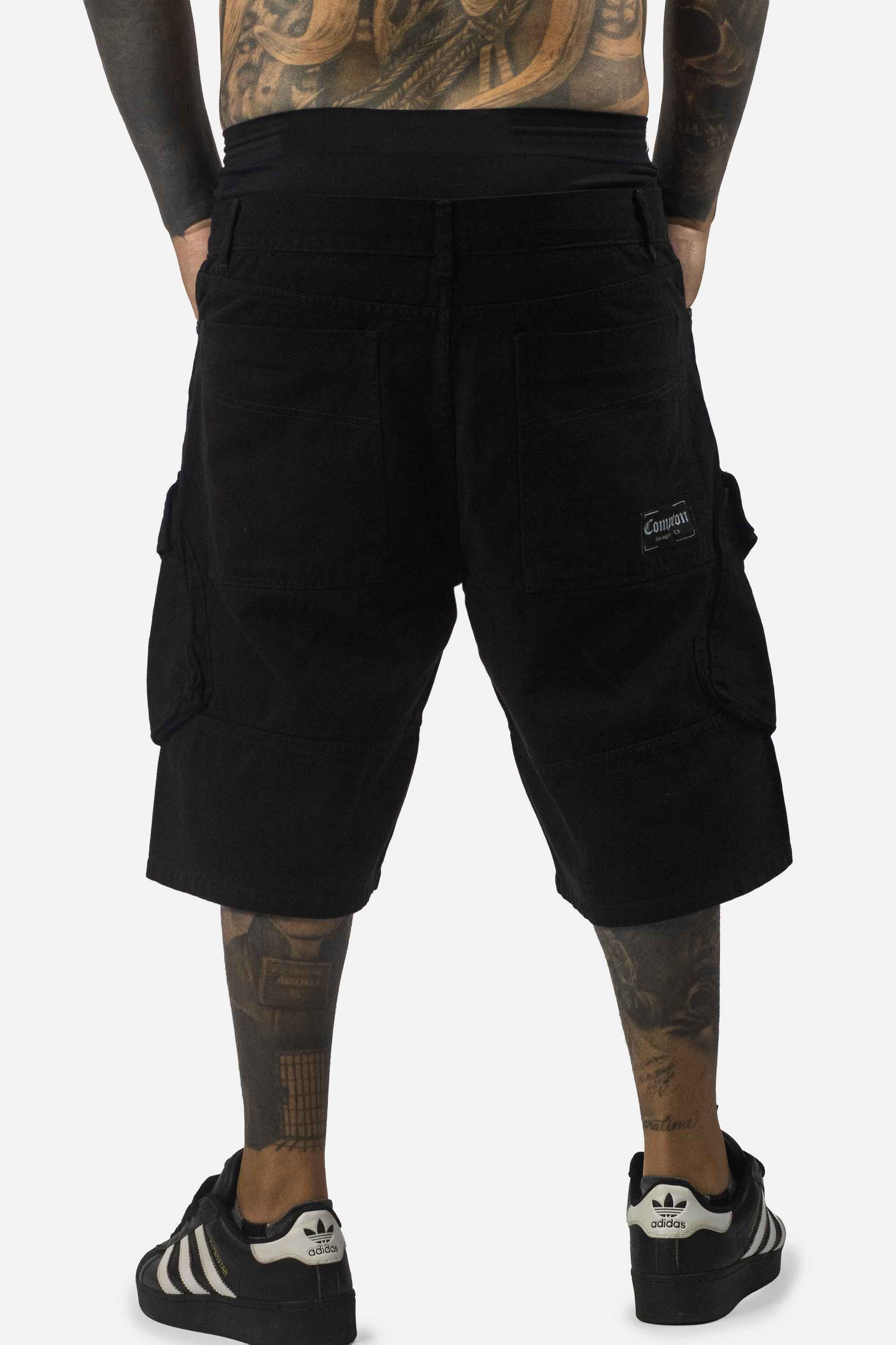 Bermuda Jeans Compton Bolso Bordado Inclinado Fole Preta