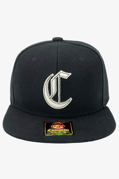 Boné Compton Aba Reta Snapback Logo Corte Laser Preto
