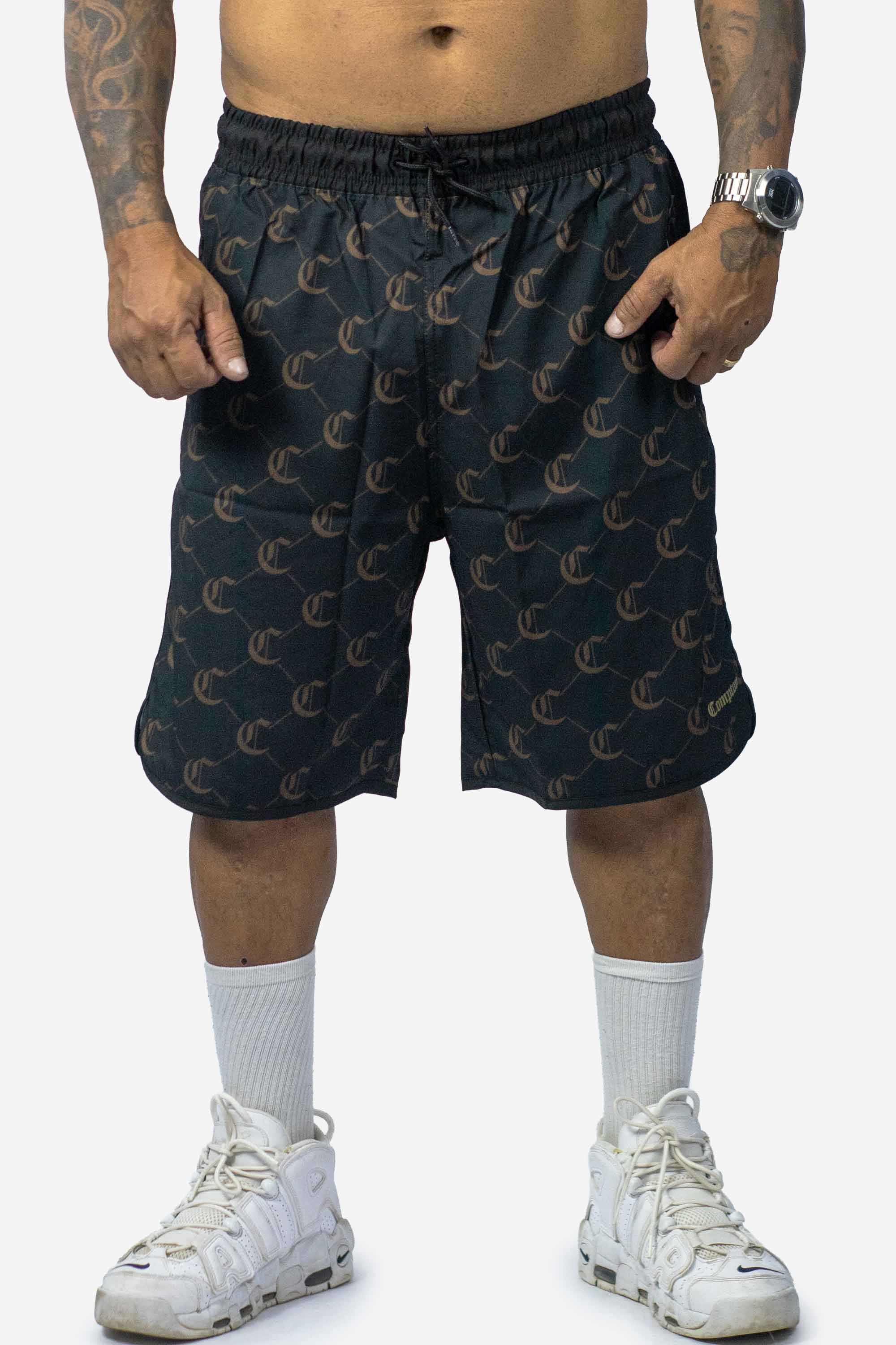 Bermuda Compton Tactel Full Print Logo Preta