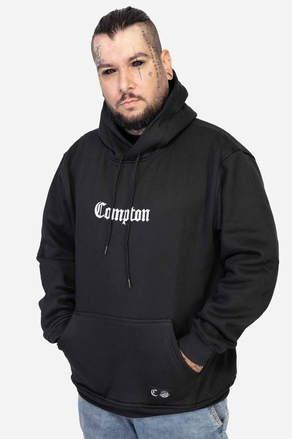 Moletom Compton Canguru Logo Refletivo Preto