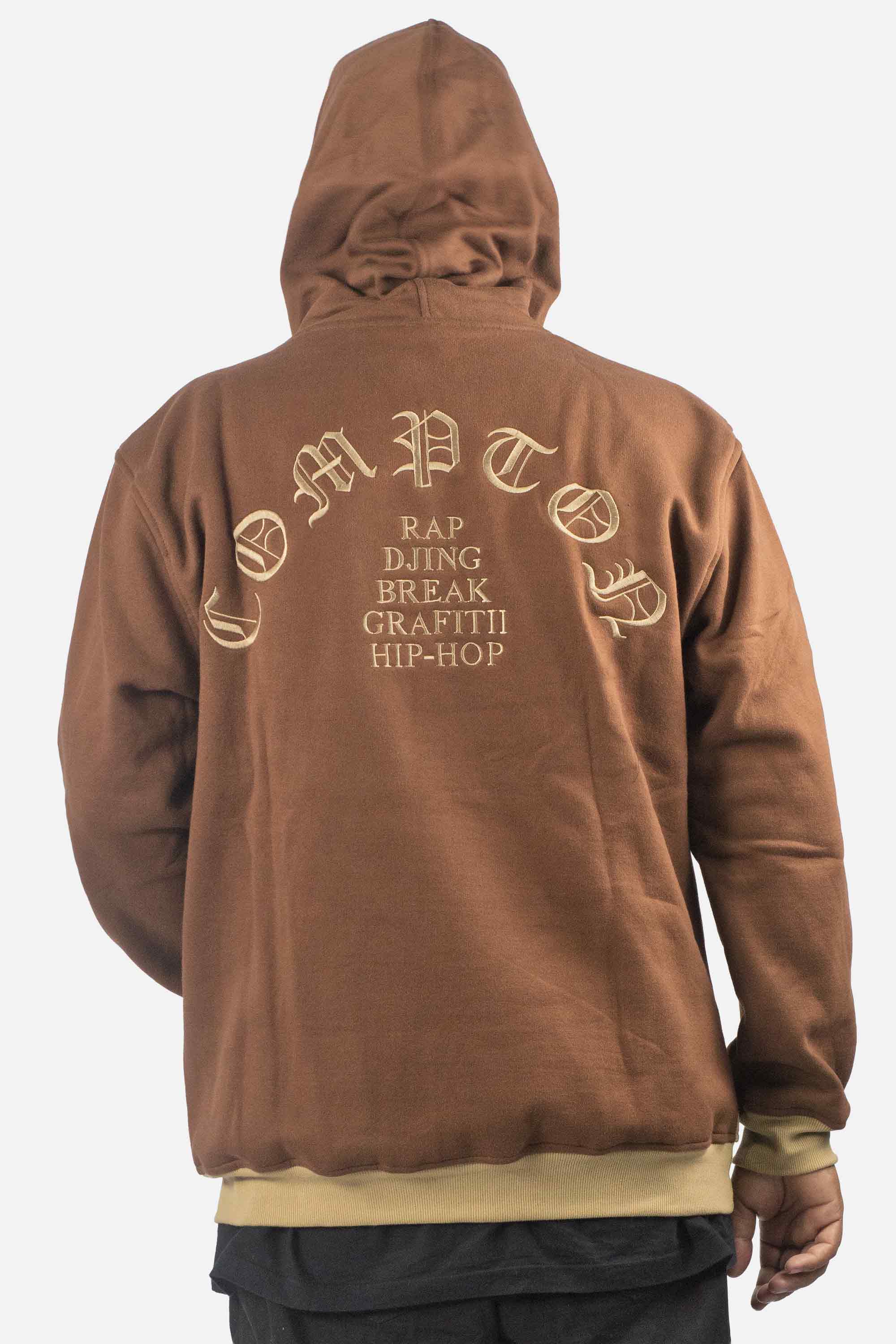 Moletom Compton Canguru Bicolor Bordado Marrom E Caqui