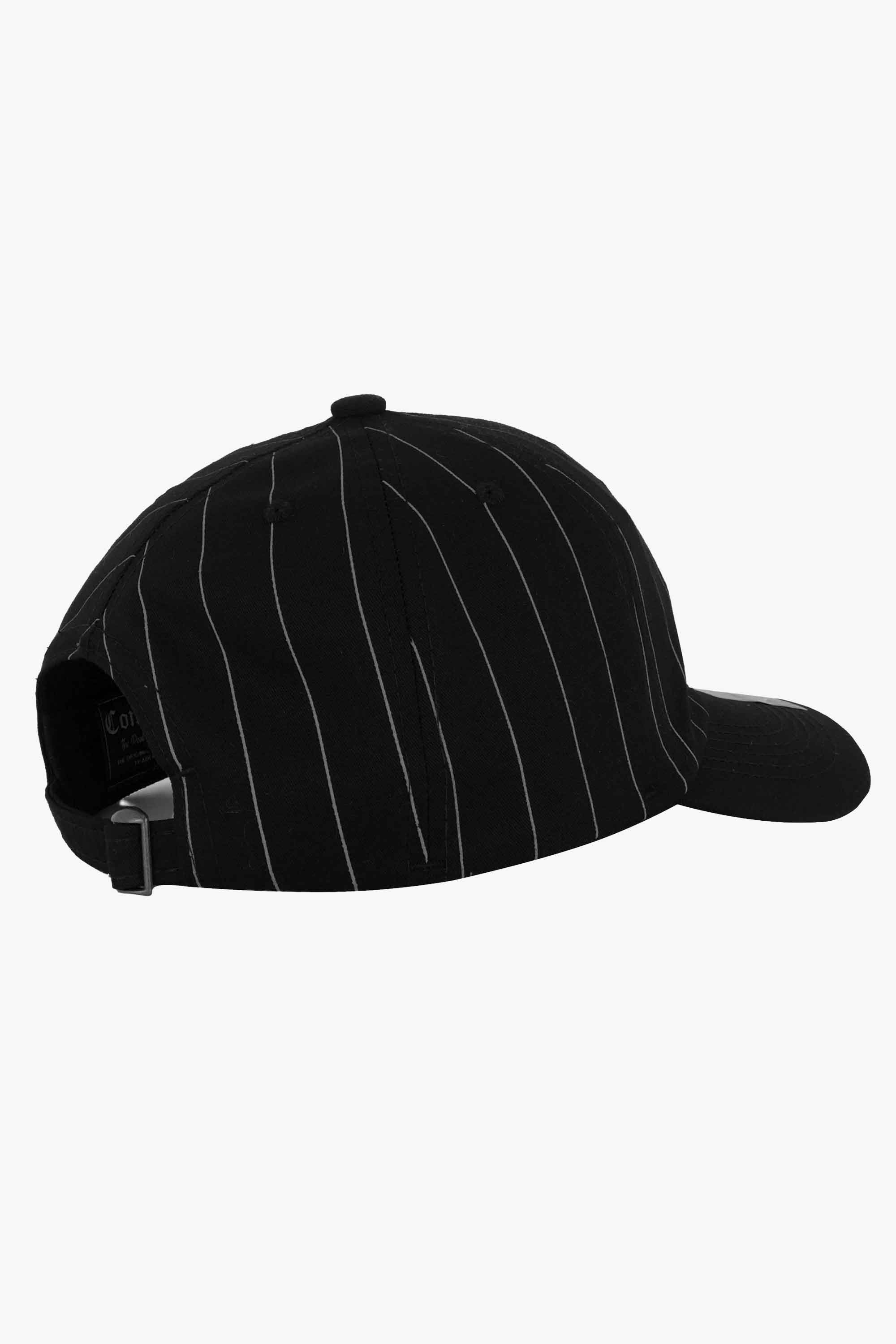 Boné Dad Hat Compton Baseball Pinstripe Preto Logo Bordado