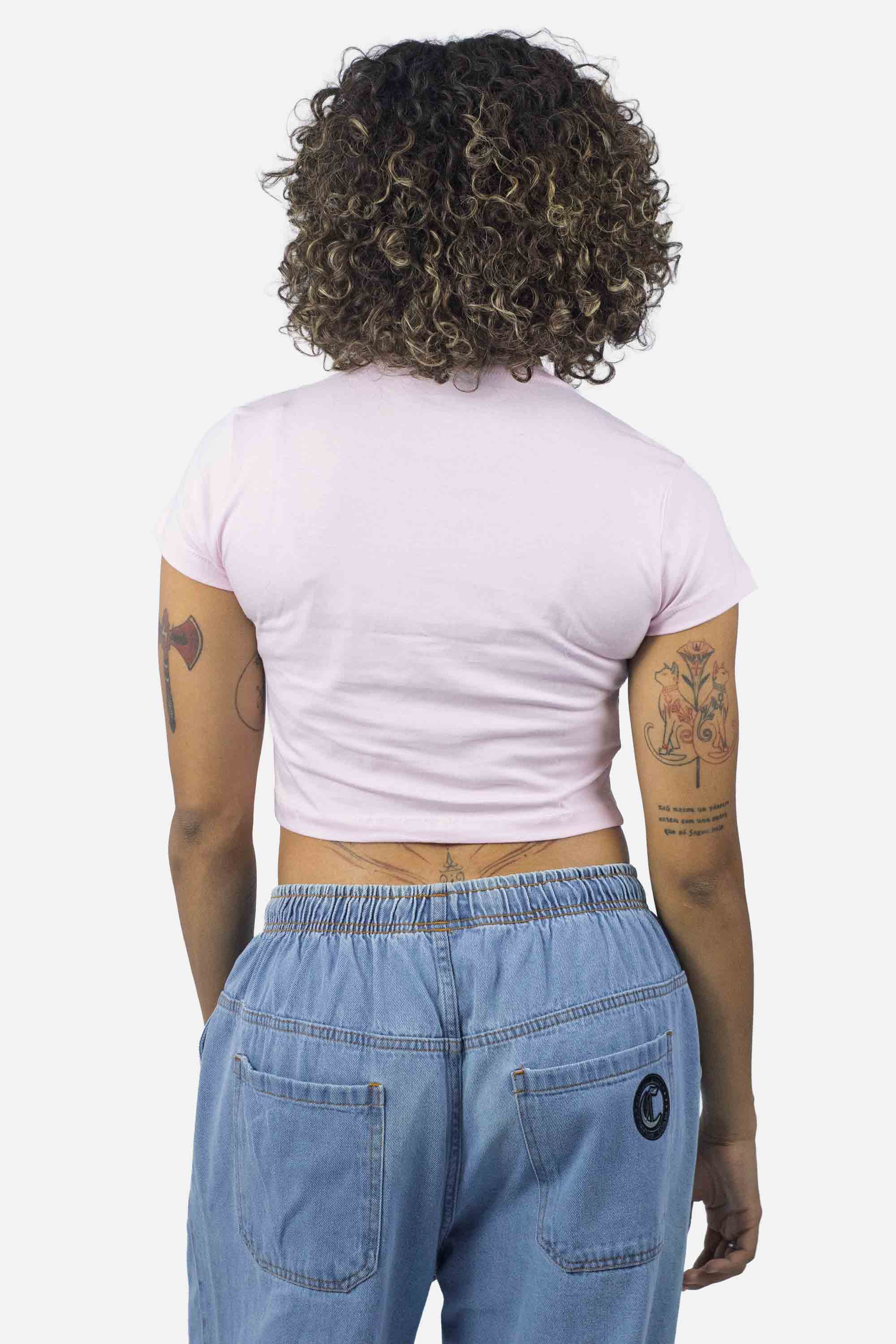 Camiseta Cropped Compton Logo Holográfico Rosa